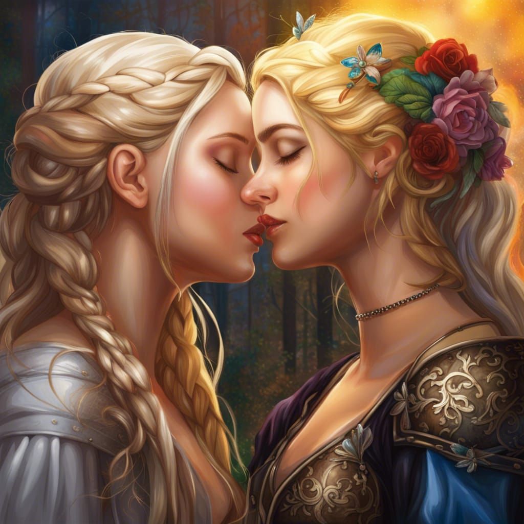 Medieval Fantasy Princesses Share a Kiss