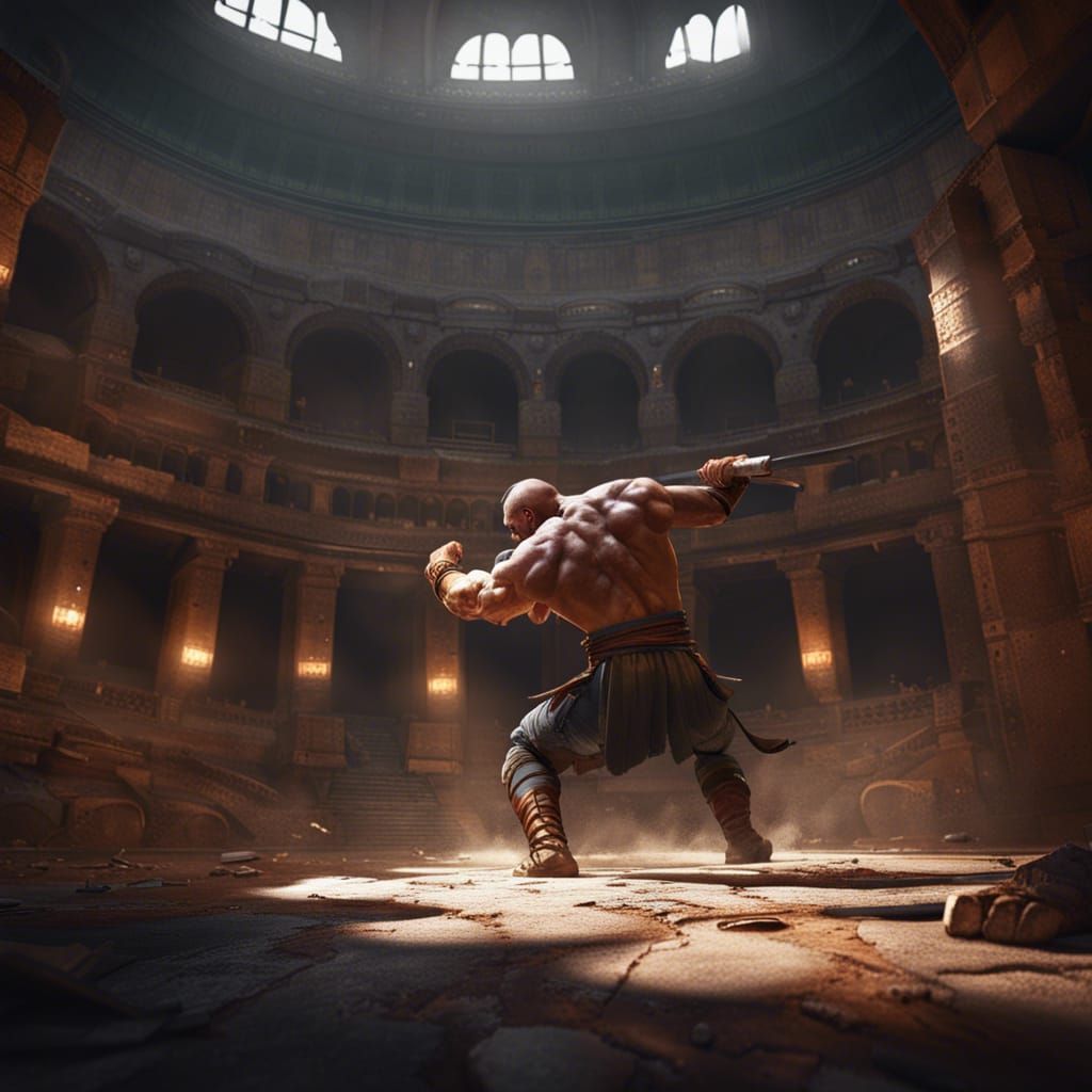 Cyclops Battle in Colosseum: Dark Fantasy Concept Art