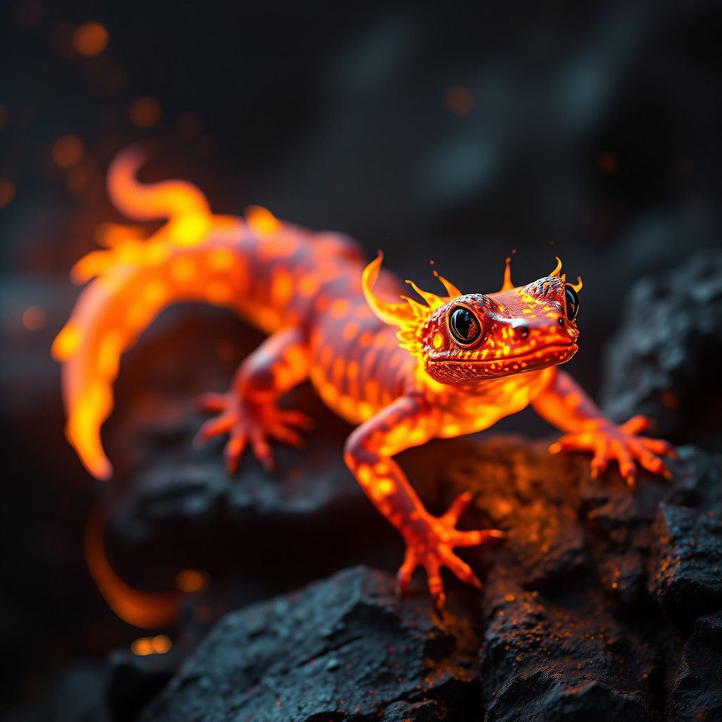 Fiery Salamander in Hyperdetailed Digital Art