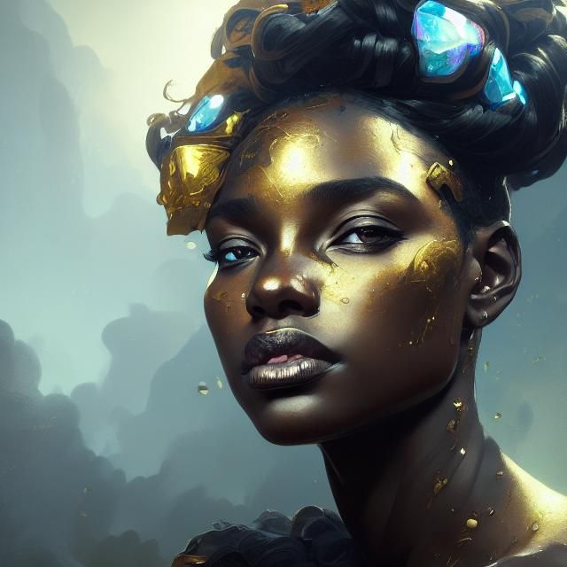 Black Gold Princess Portrait in Hyperdetailed Style