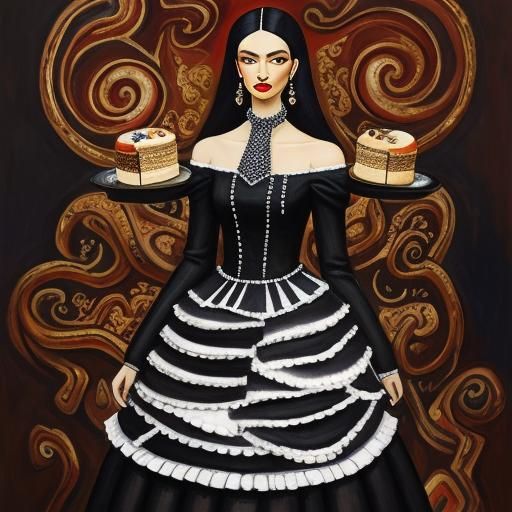 Paris Model in Pie Dress, Surrealist Oil Painting