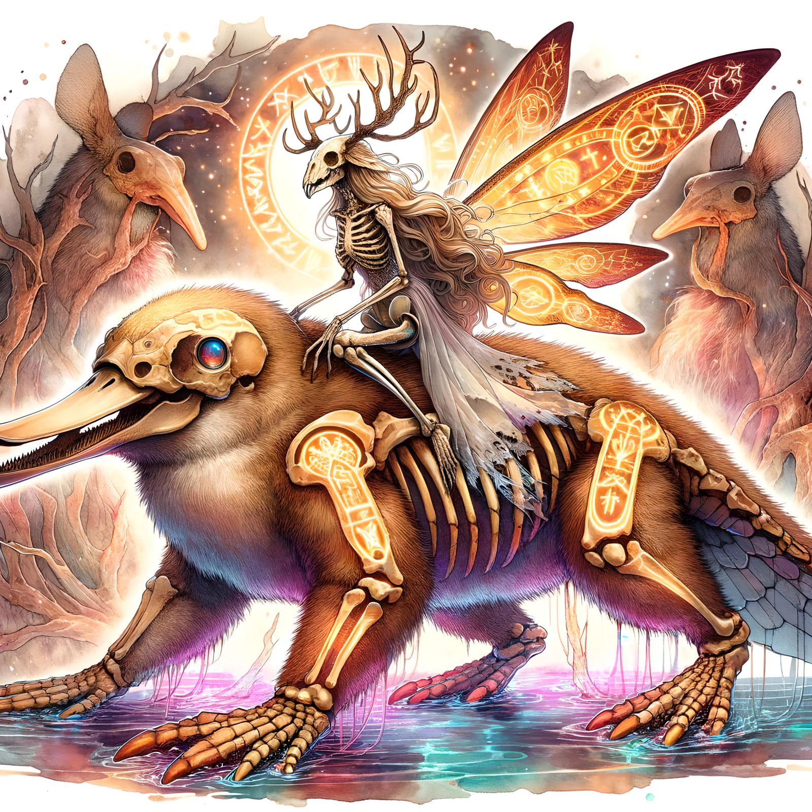 Eldritch Fairycore: Platypus-Squid Mount in Watercolor Style