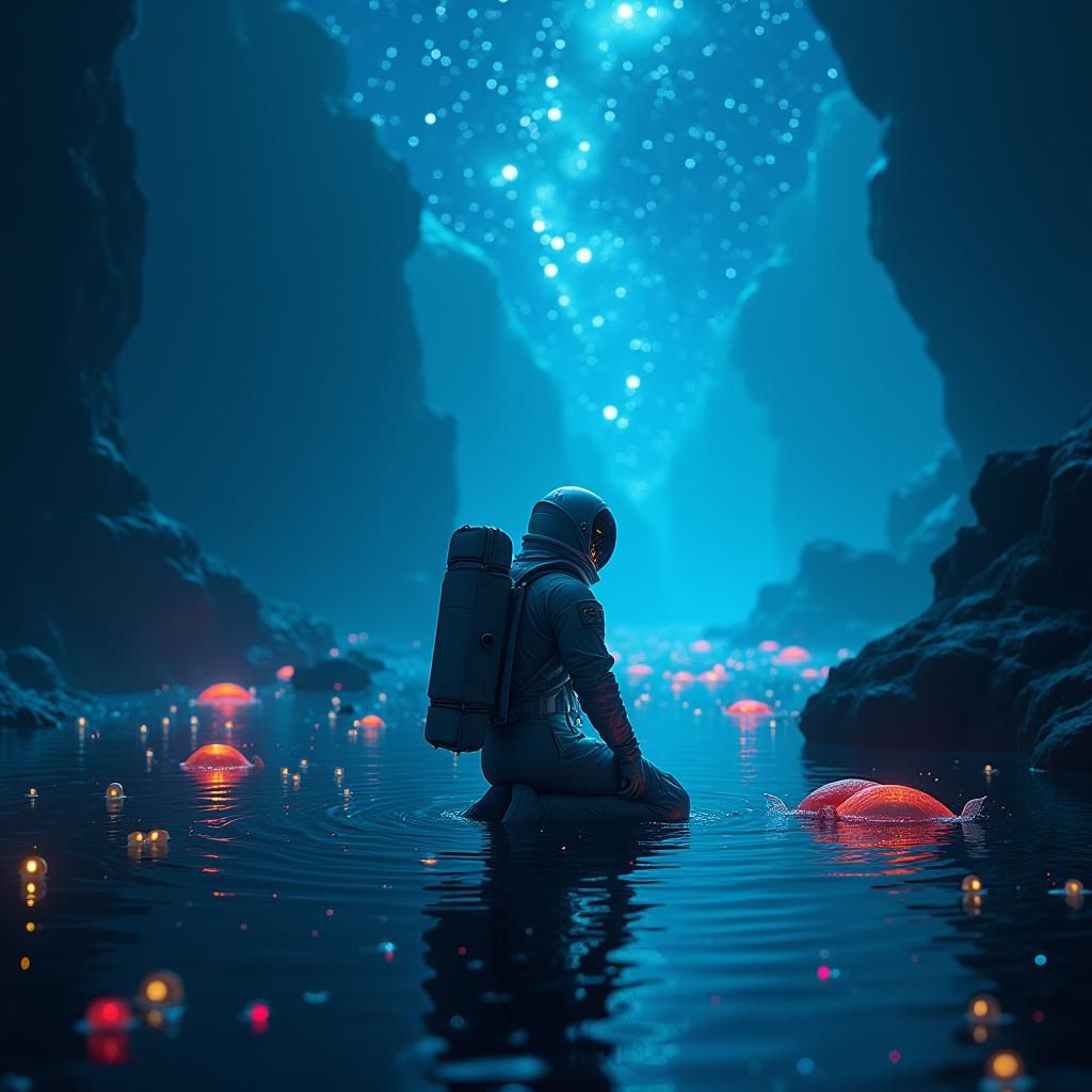 Astronaut Gazing at Starry Night Sky