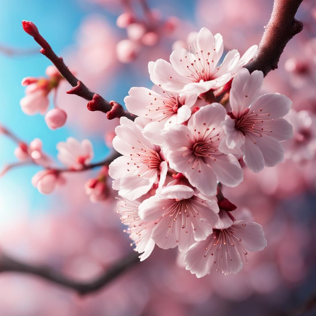 Detailed Sakura Flower Hyperrealistic Digital Art