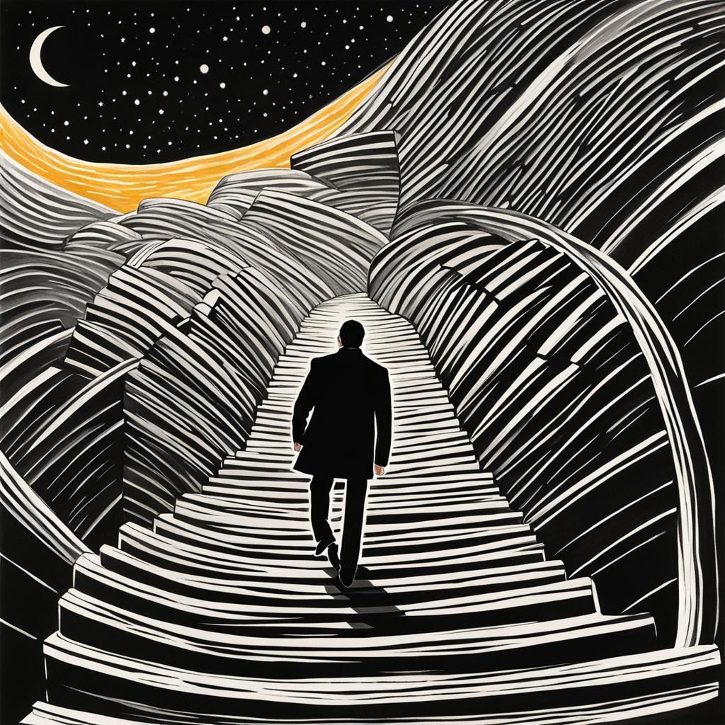 Vertigo: Man on Stairs in Spilliaert Style