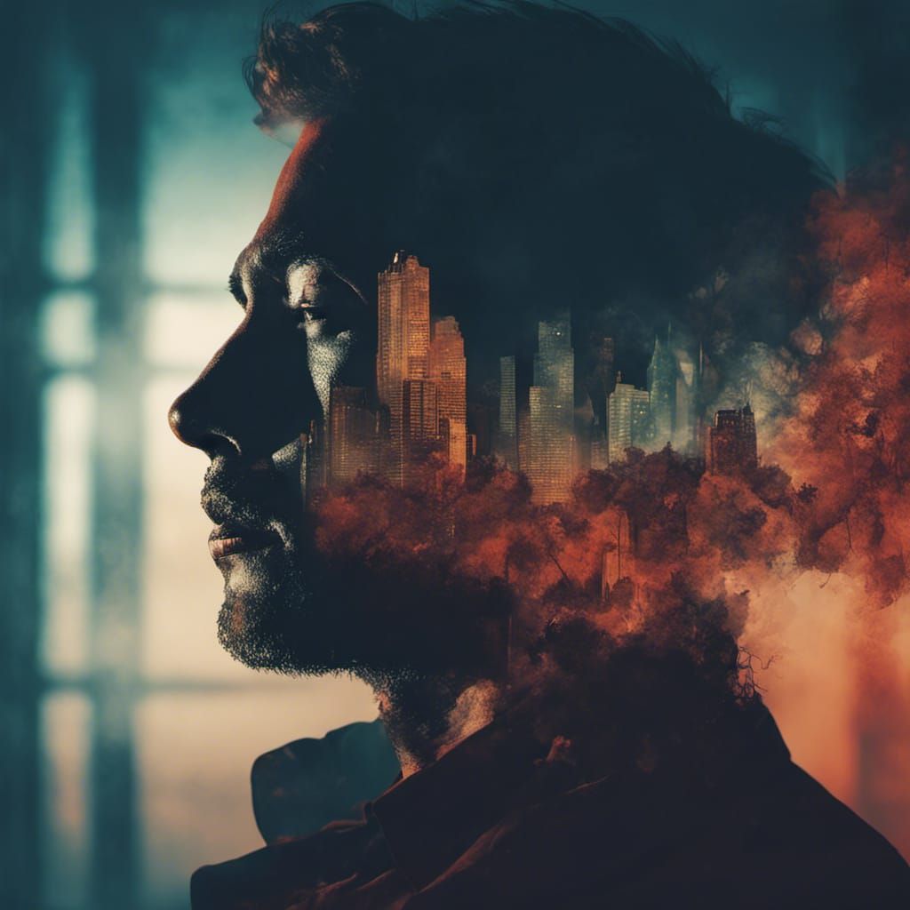 Eerie Double Exposure Portrait with Murder Scene