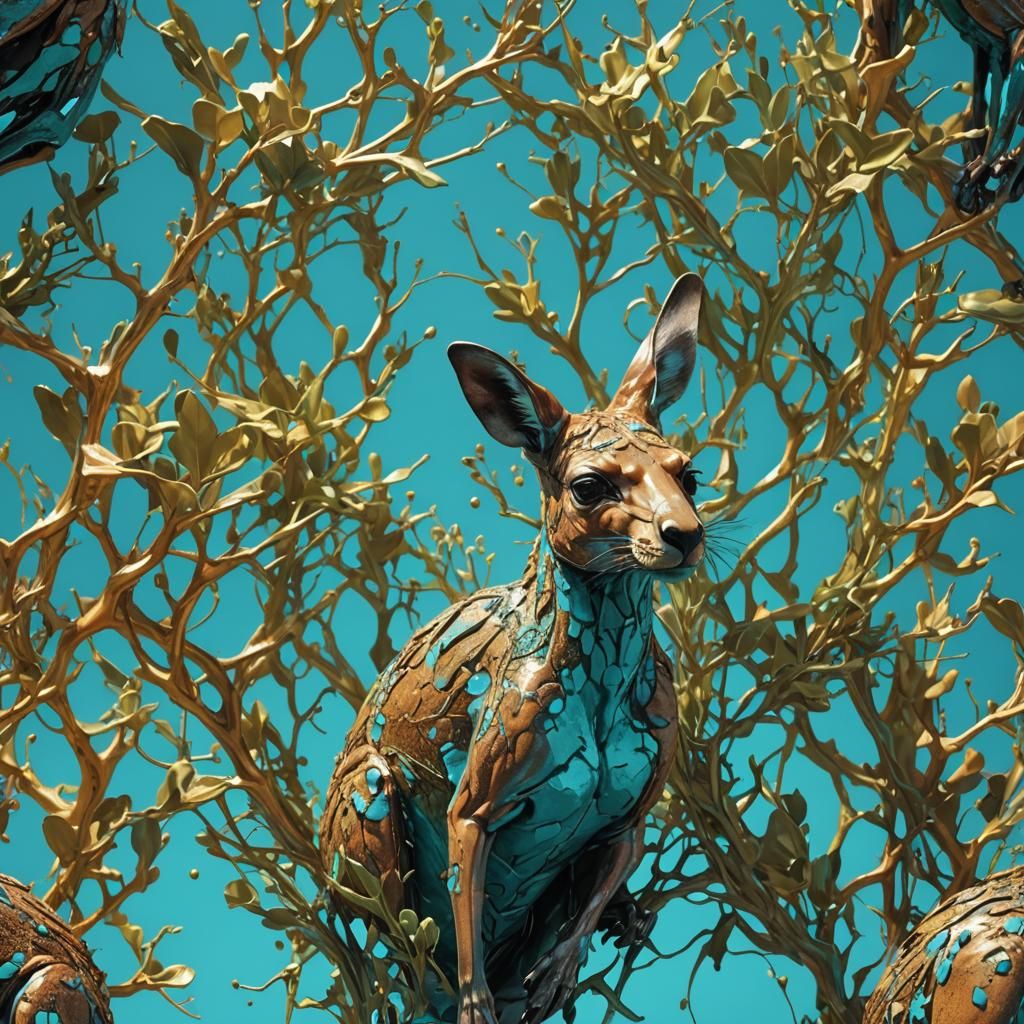 Hyperrealistic Turquoise Kangaroo in Splash Art Style