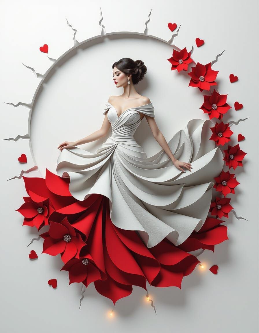 Elegant Lady in Motion with Stone Petals