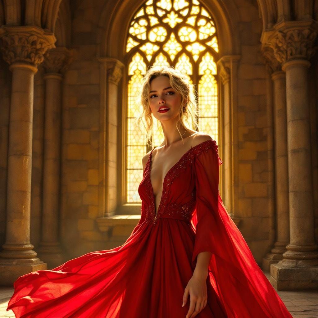 Woman in Red Dress, Art Nouveau Style