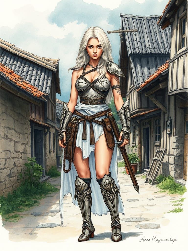 Ethereal Barbarian Maiden with Long Wavy Hair