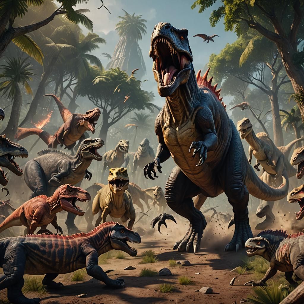 Tyrannosaurus Rex vs Raptors: Fantasy Concept Art