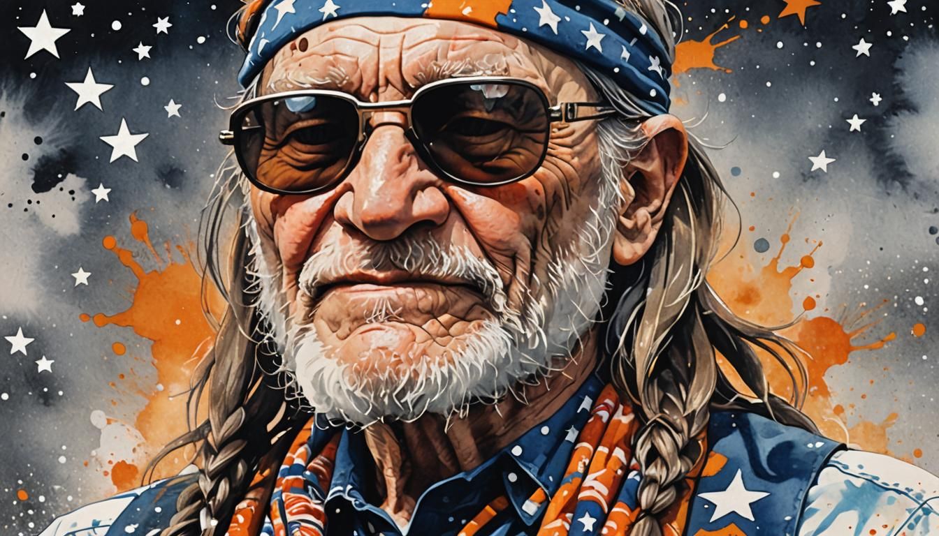 Willie Nelson in Nashville: Pop Art Watercolor