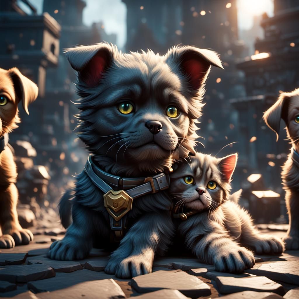 Epic Puppy-Cat Battle in 3D Game Style