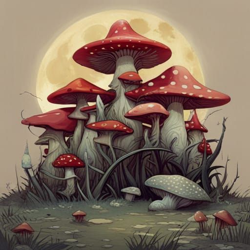 Polka Dot Mushroom House: Fairycore Fantasy Art