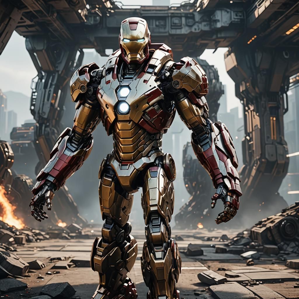Futuristic Ironman Mech in Cinematic Sci-Fi Style