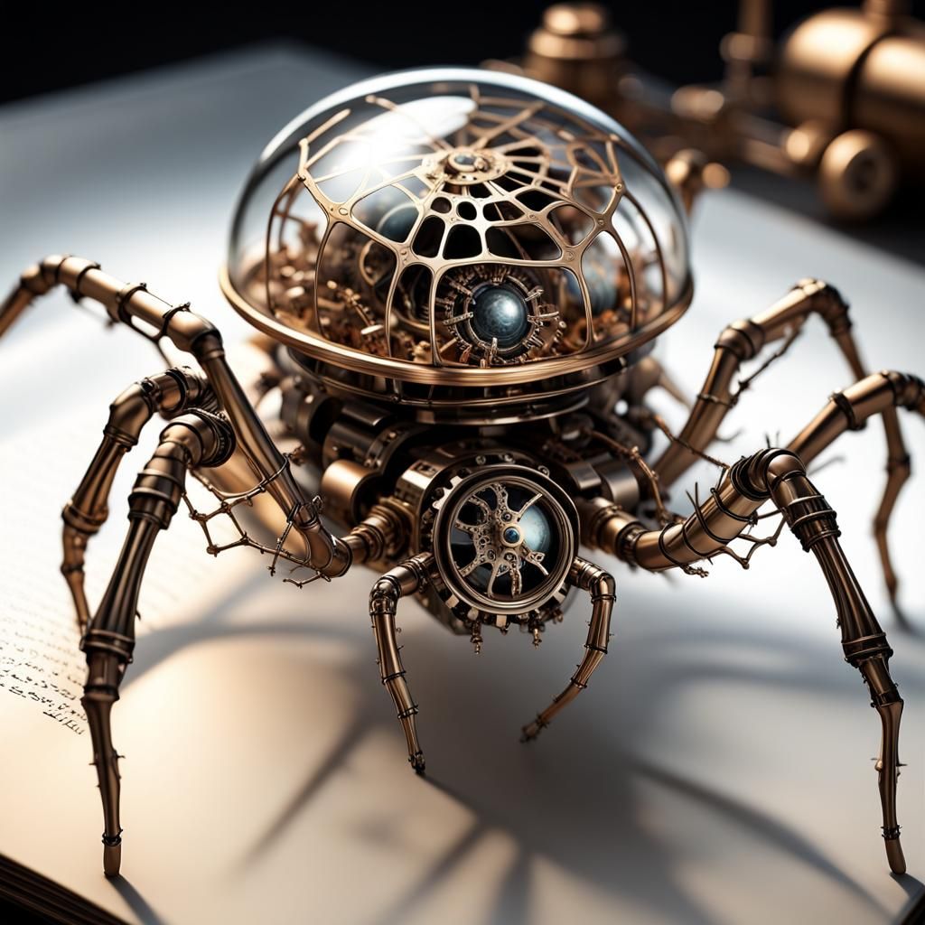 Steampunk Spider with Glass Body, Detailed Digital Art