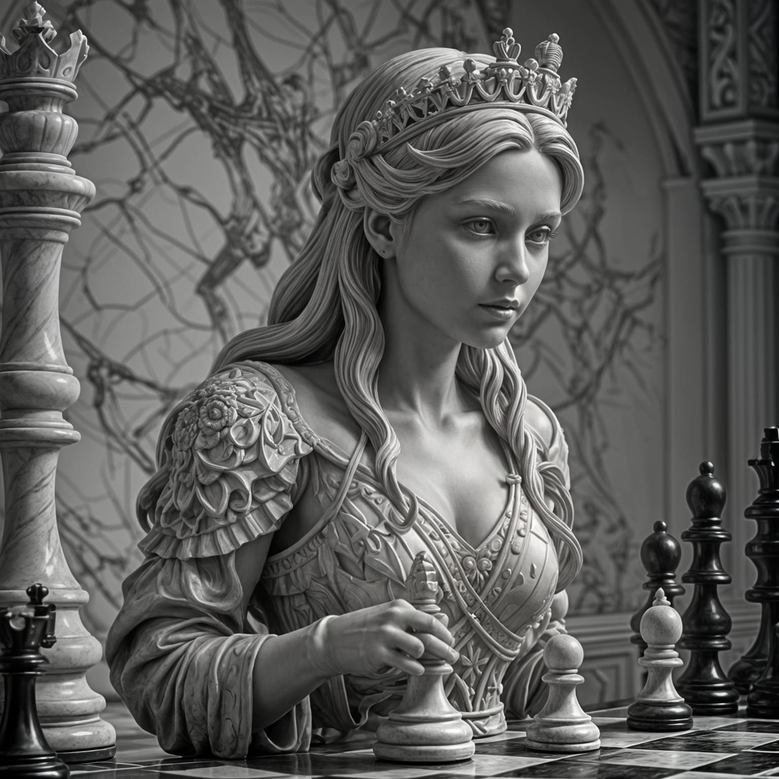 Marble Chess Queen in Dark Fantasy Style