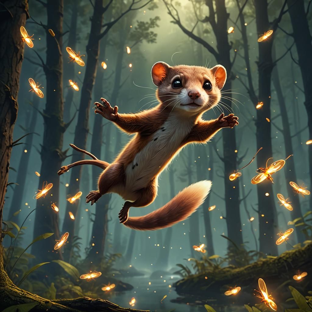 Floating Weasel in Forest Clearing: Matte Painting