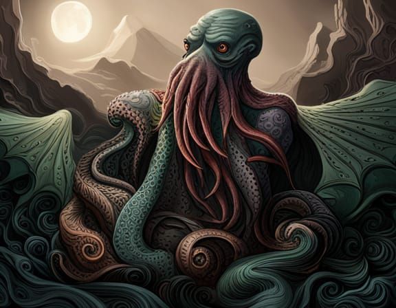 Cthulhu Attacks Ship in Hyperdetailed Digital Art