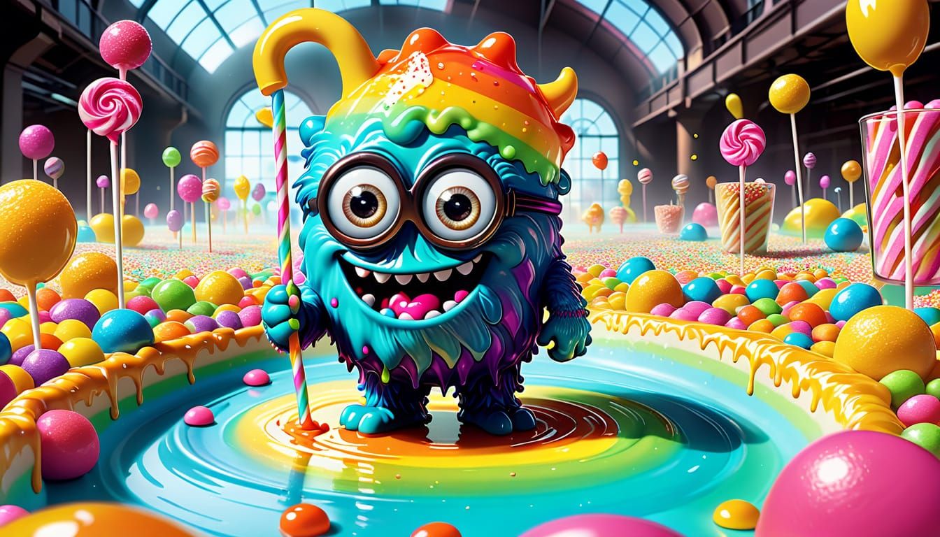 Rainbow Candy Monster in Chocolate Factory Dreamscape