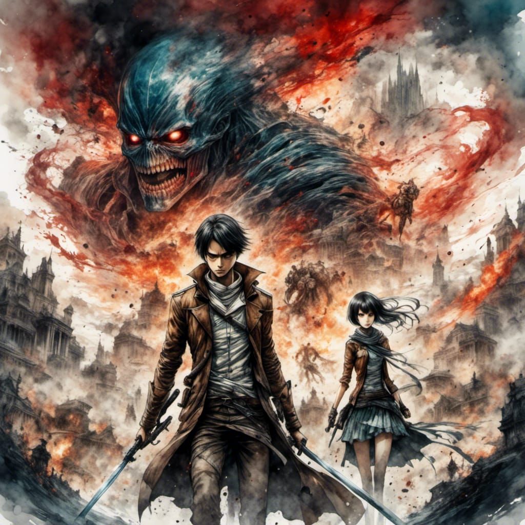 Attack on Titan Movie Poster in Nouveau Art Style