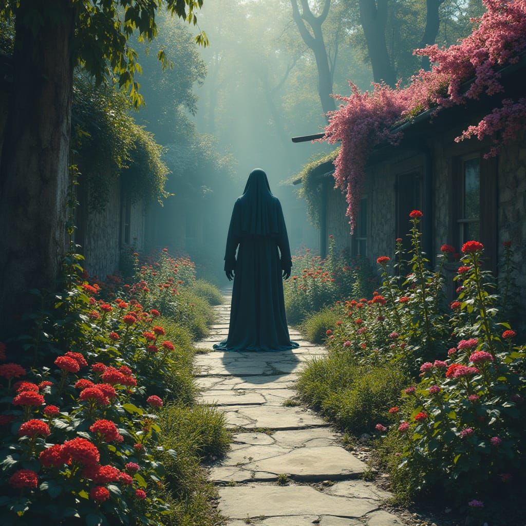 Eerie Ghost Garden in Haunting Digital Art Style