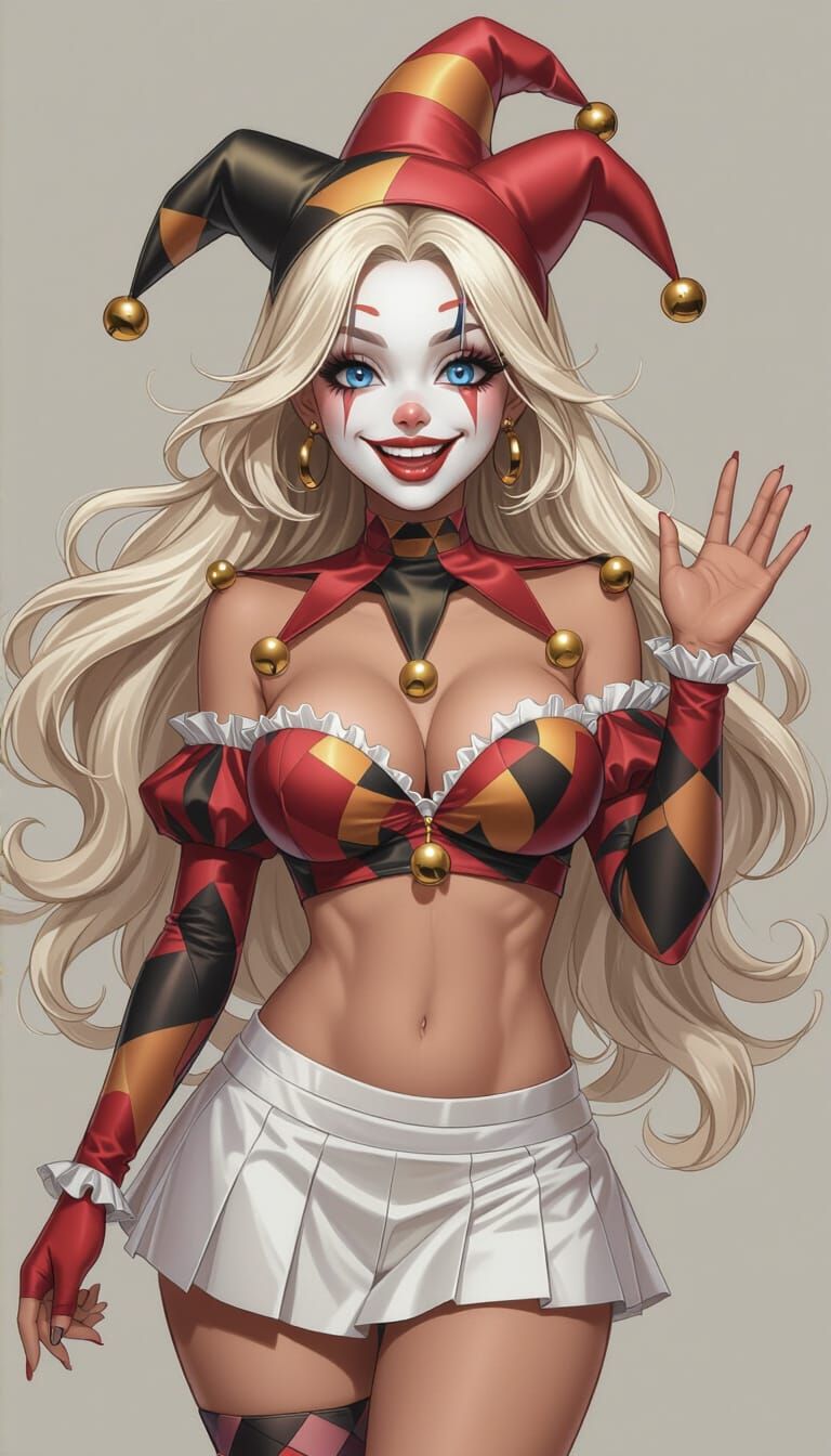 Anime Jester Girl with Exaggerated Features
