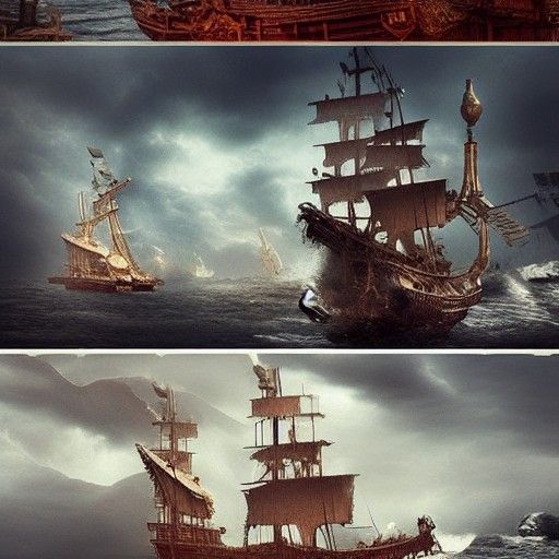 Epic Pirate Ships on a Stormy Sea