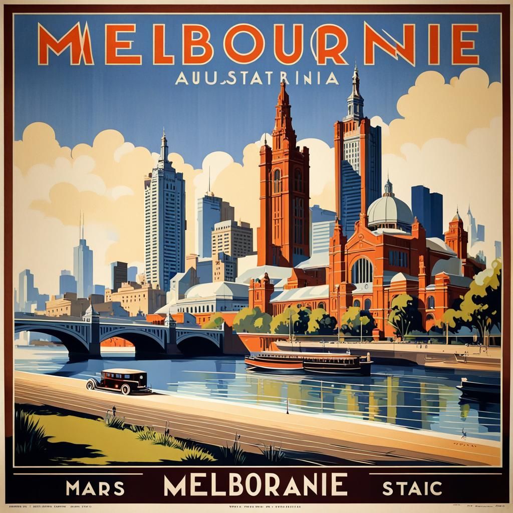 Melbourne Australia: 1930s Style Travel Poster