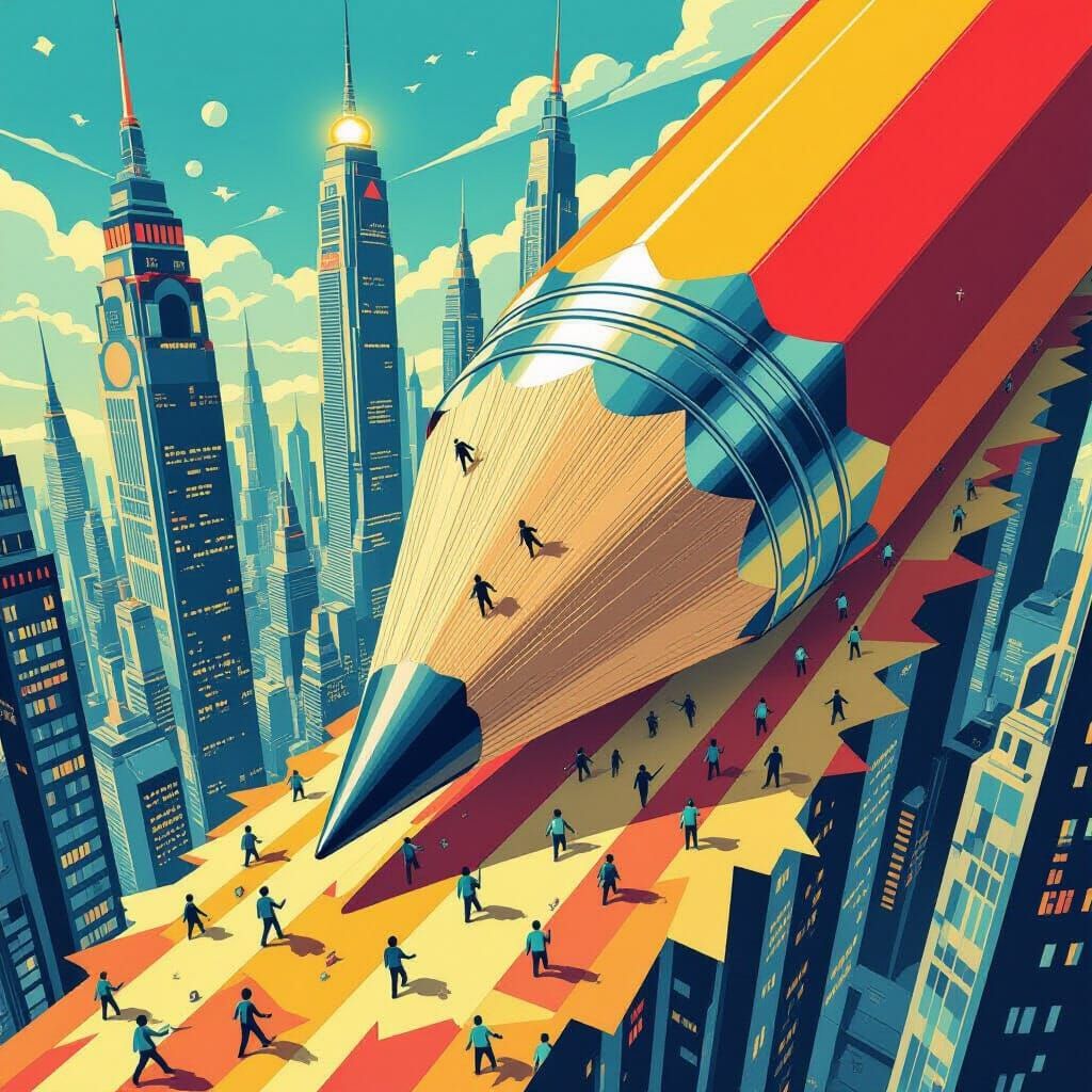 Retro-Futuristic Cityscape with Pencil Skyscrapers