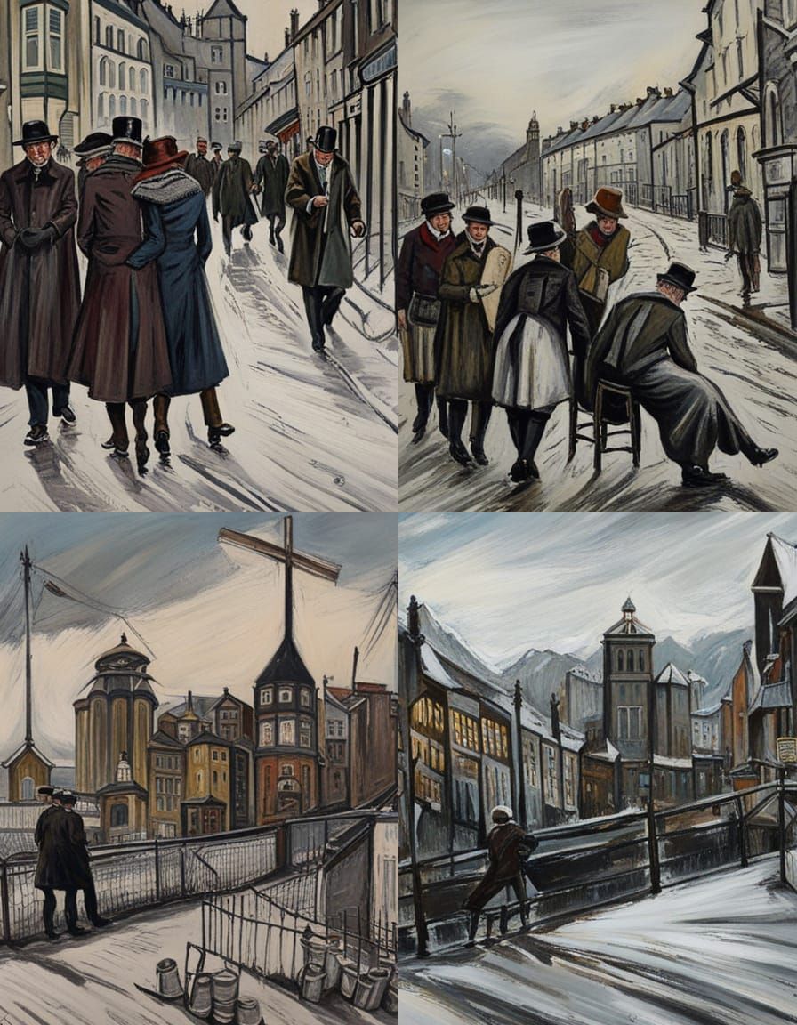 Urban Scene in Social Realist Style