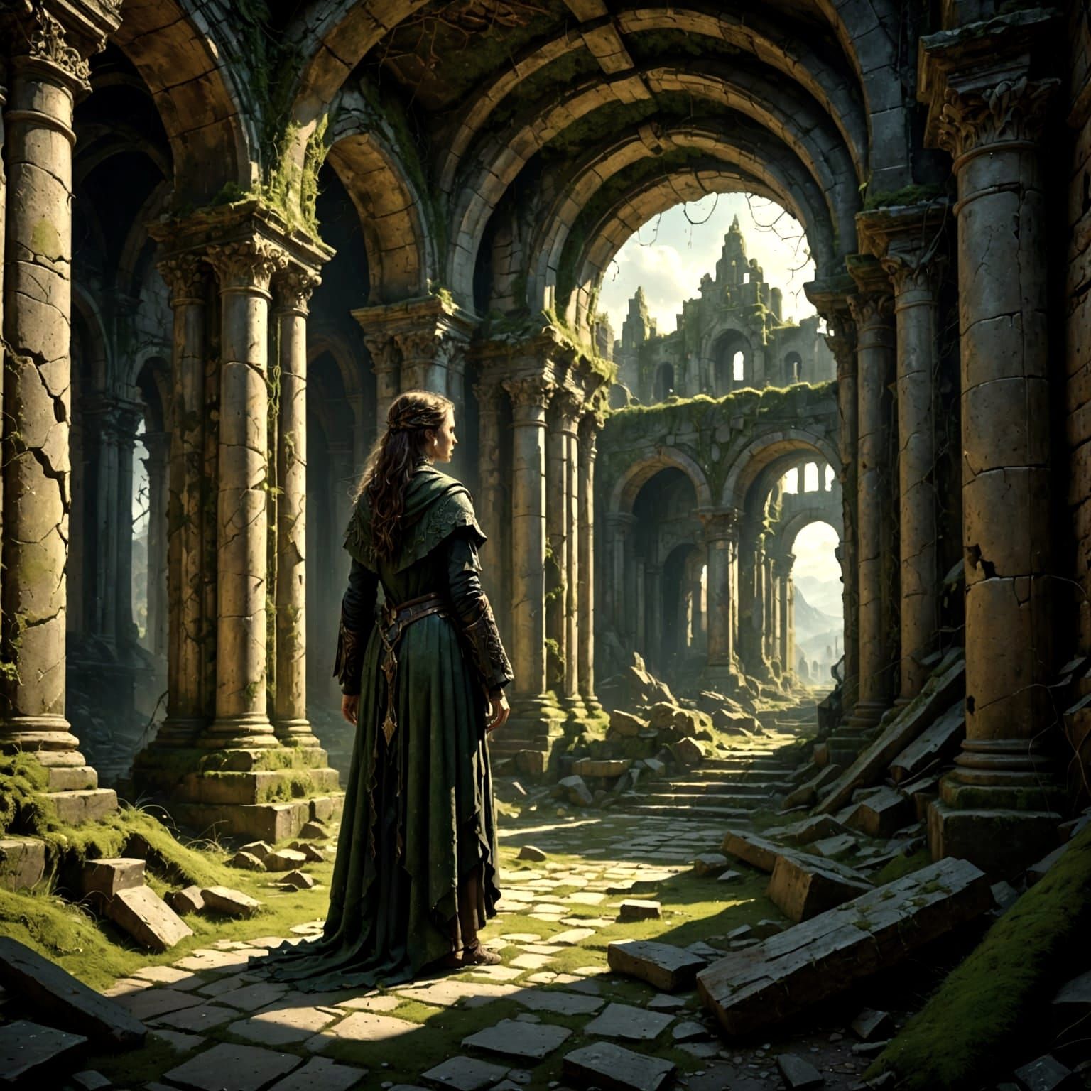 Sorceress in Ancient Ruins, Fantasy Concept Art