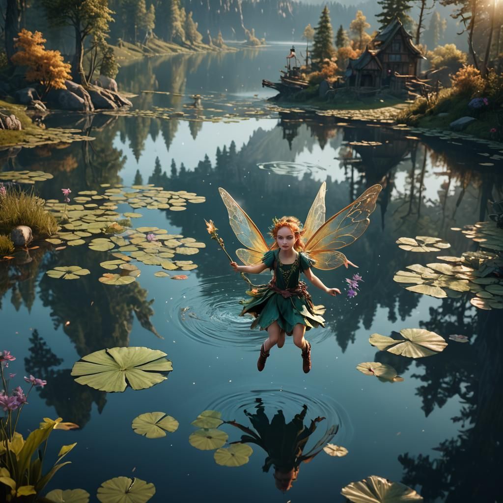 Fairie Flying Over Lake: Fantasy Concept Art