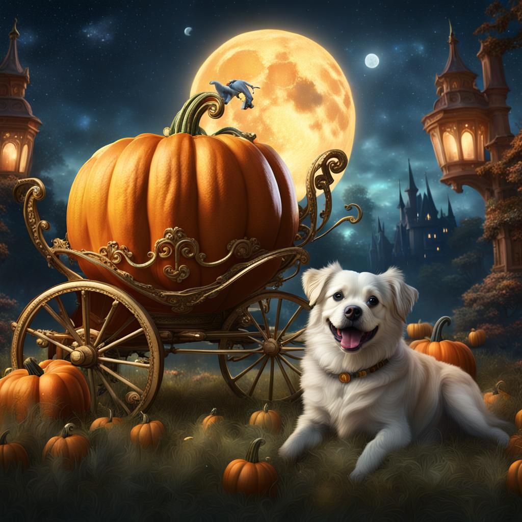 Dogs Pulling Pumpkin Carriage to Magical Ball