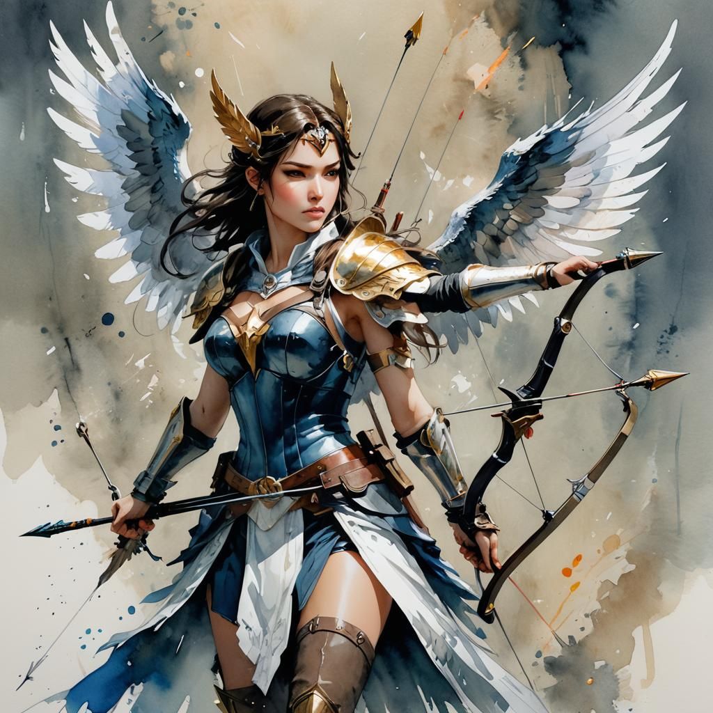 Fantasy Valkyrie Warrior Princess in Watercolor Style