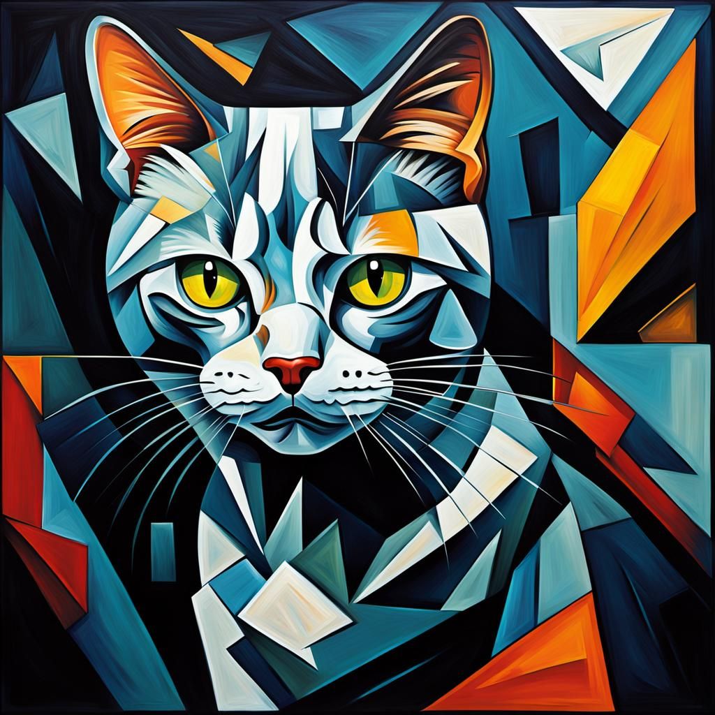 Cubist Cat Portrait in Picasso Style