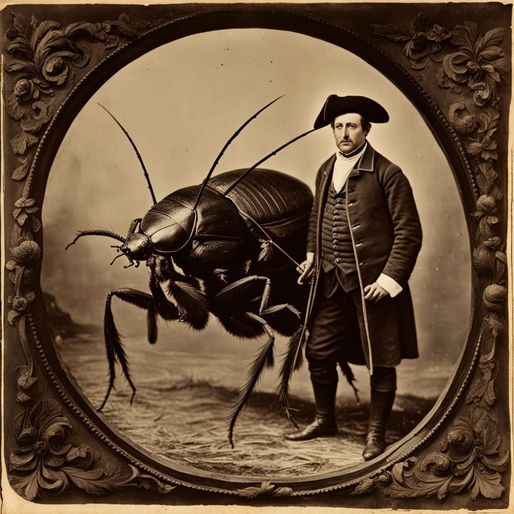 Historical Photo: Person with Giant Cockroach