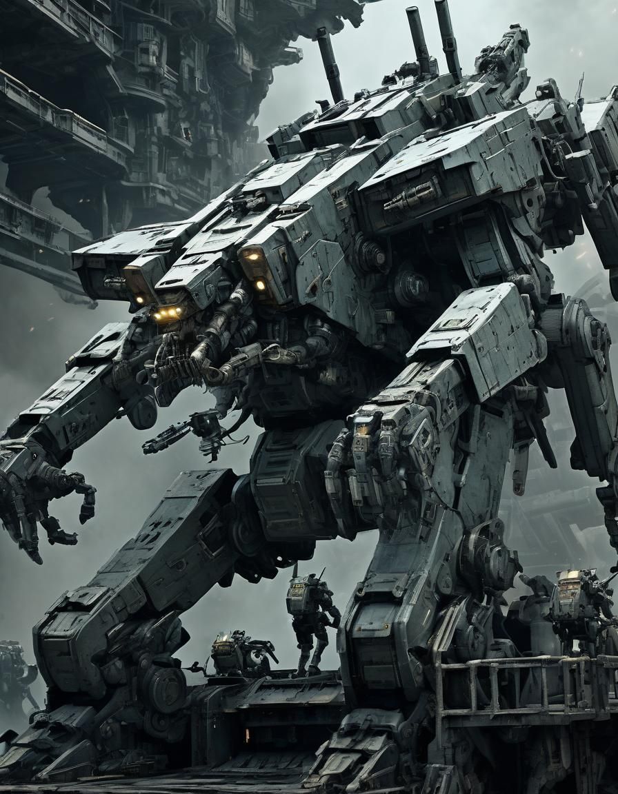 Pilot Emerges from Armored Mech Cockpit