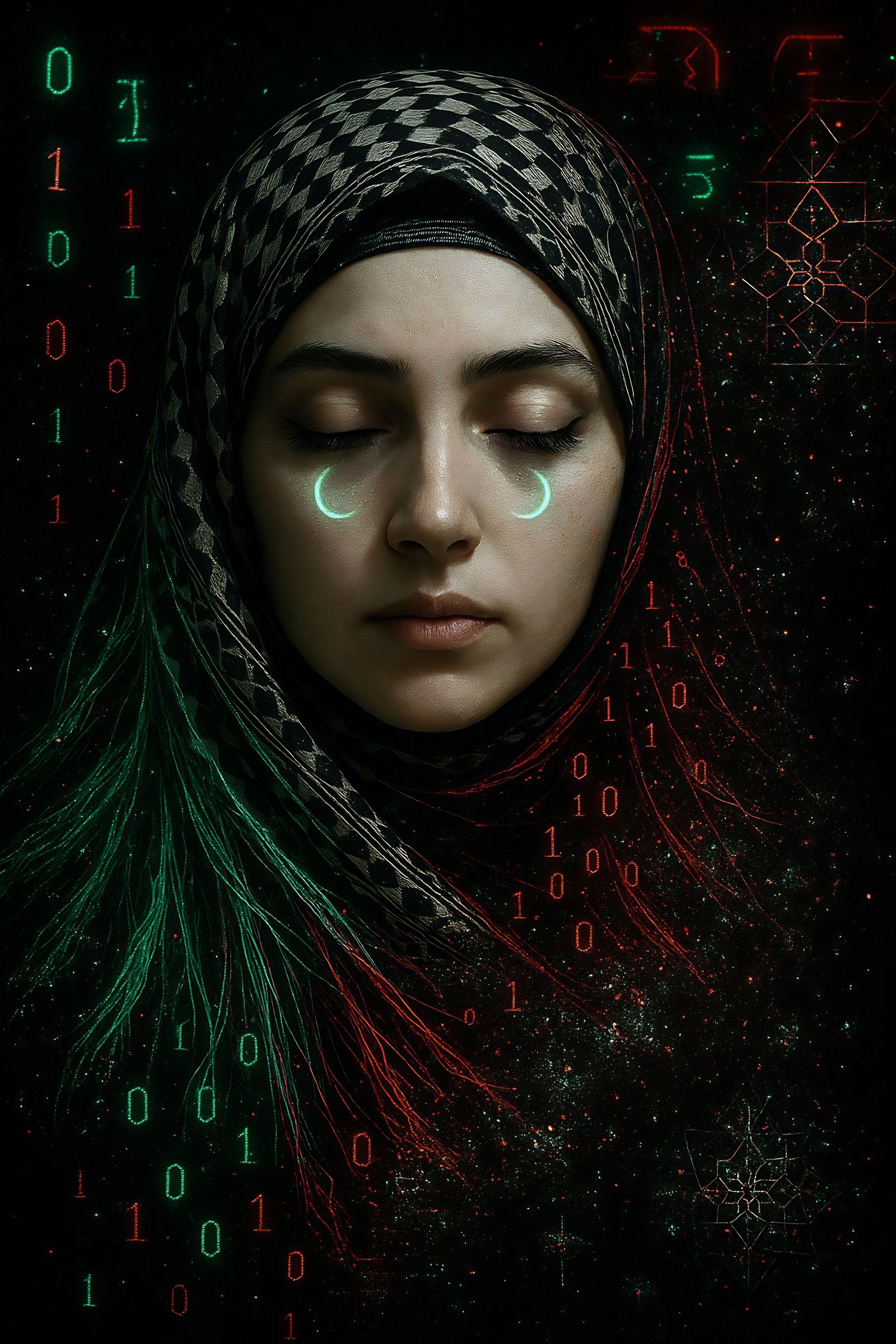 Surreal Portrait with Hijab in Glitchcore Style
