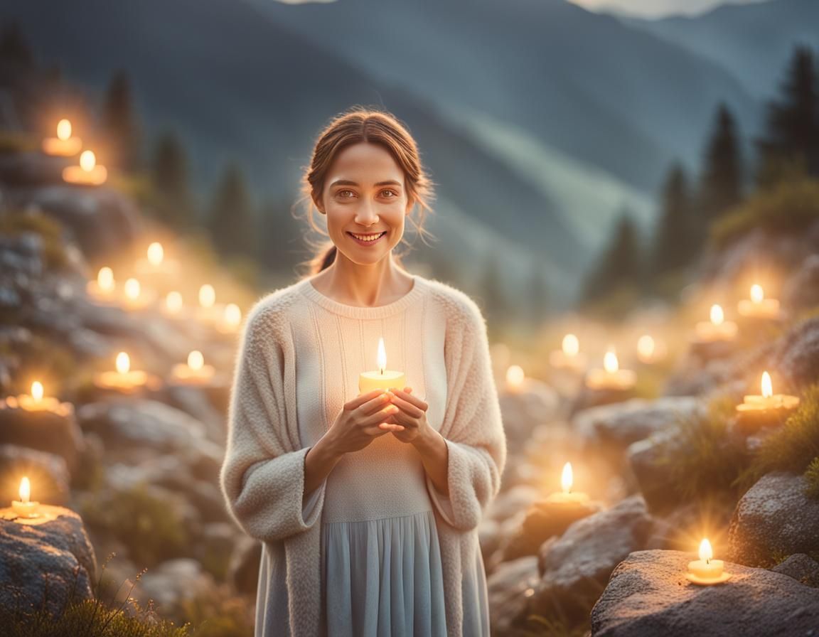 Illuminated Portrait: Woman with Shining Aura