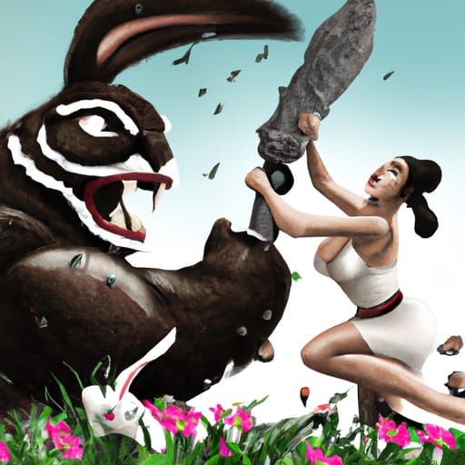 Barbarian Woman's Fight Against a Possessed Rabbit