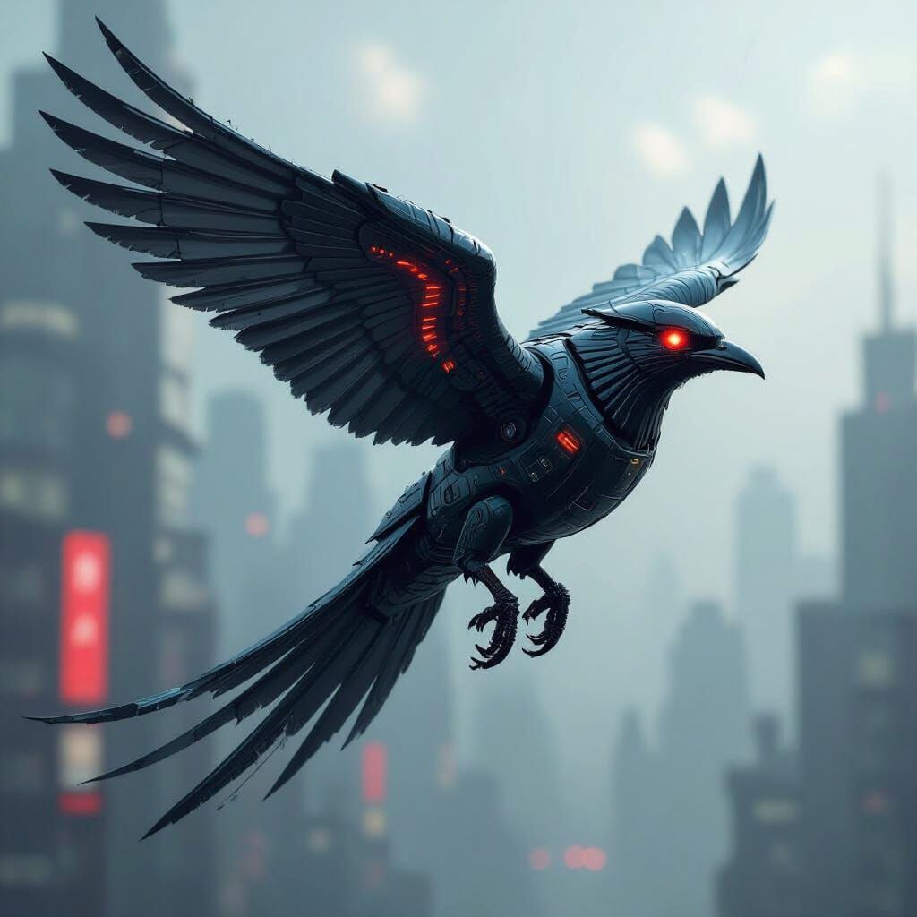 Cyberpunk Flying Cyberbird in Cyberpunk Style