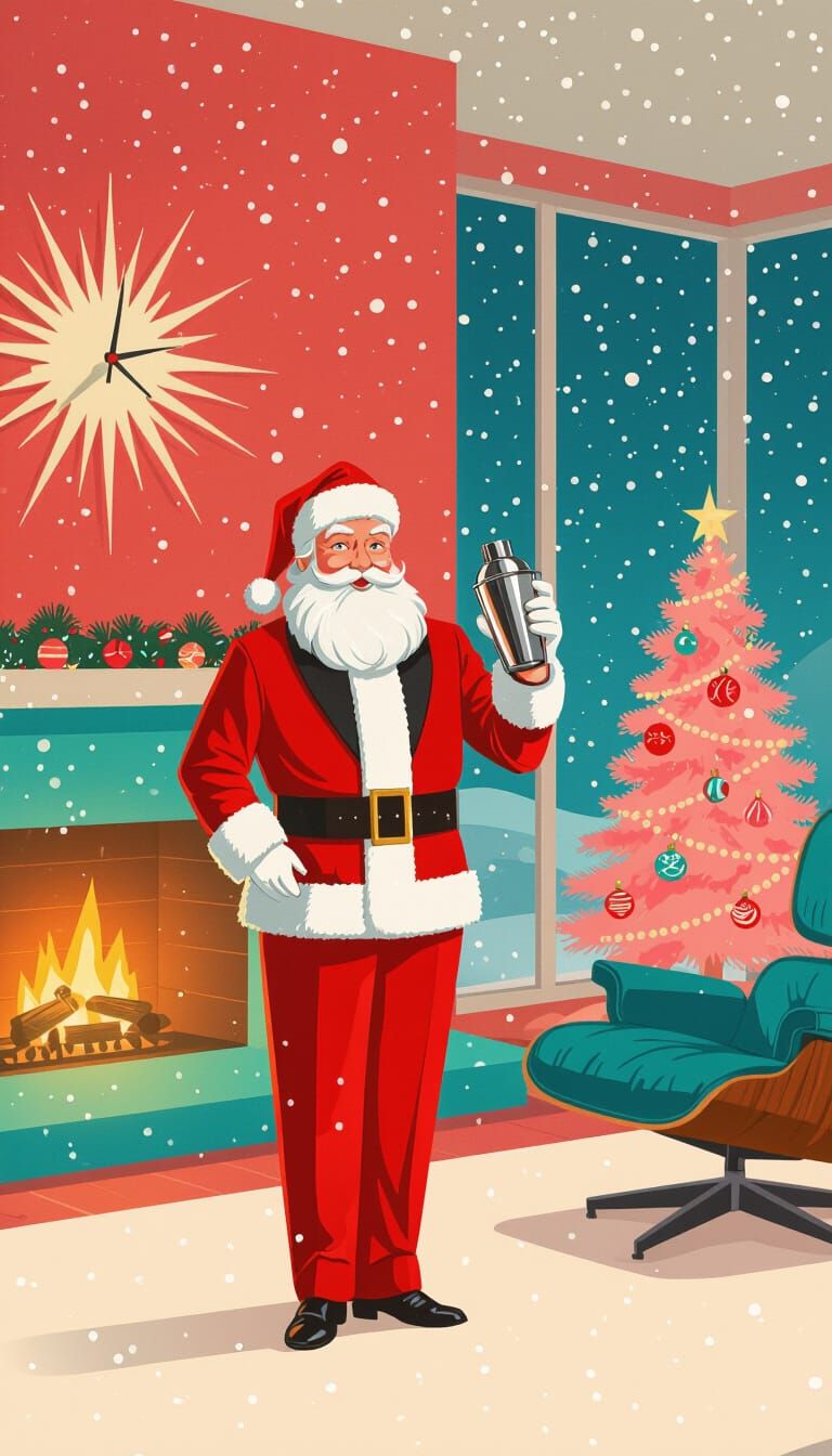 1960s Stylish Santa in Mid-Century Modern Living Room