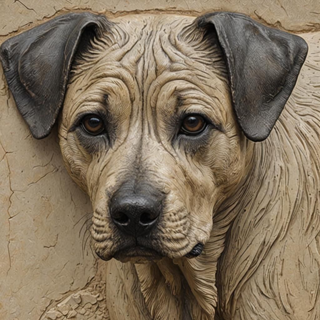 American Staffordshire Terrier Bas-Relief Sculpture