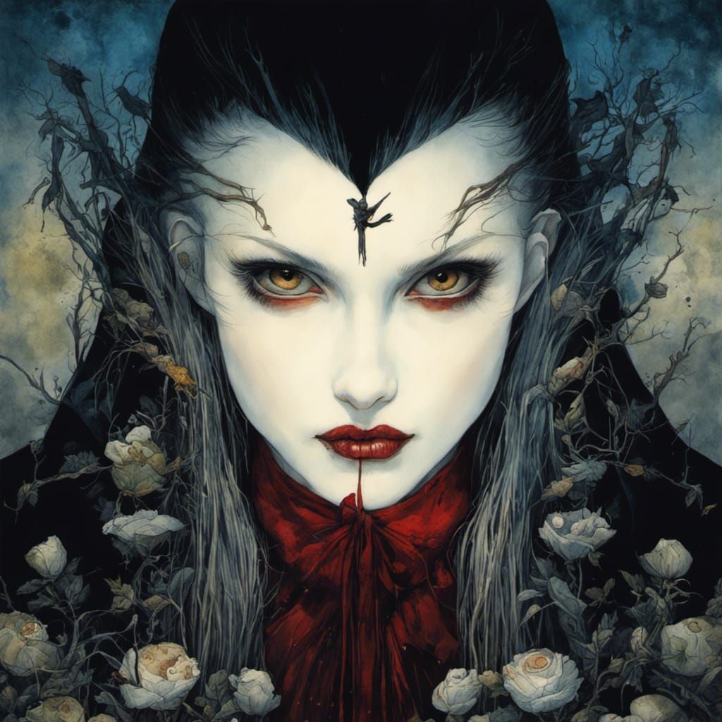 Vampire Feeding in Watercolour Style