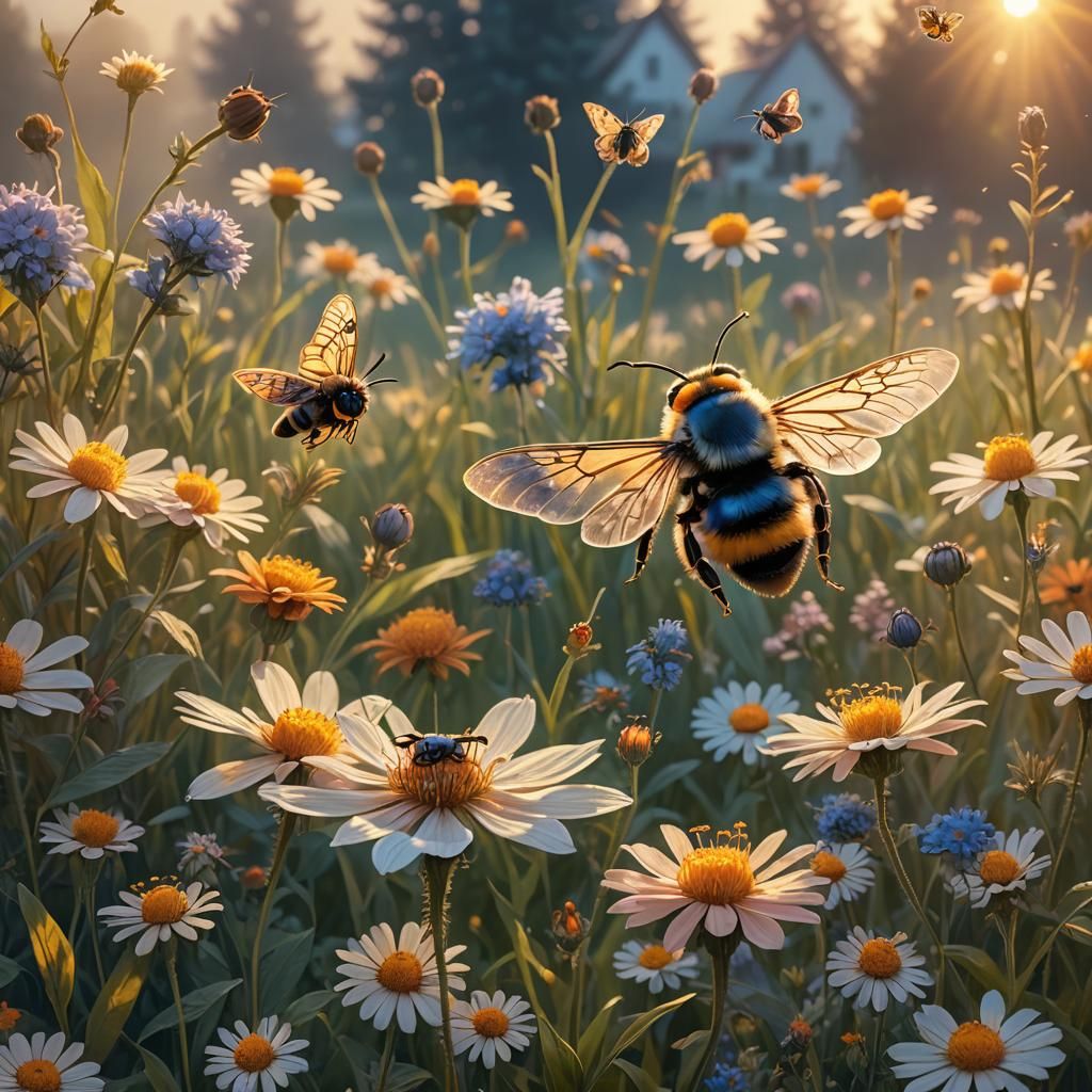 Whimsical Bumblebee Tea Party: Fantasy Concept Art