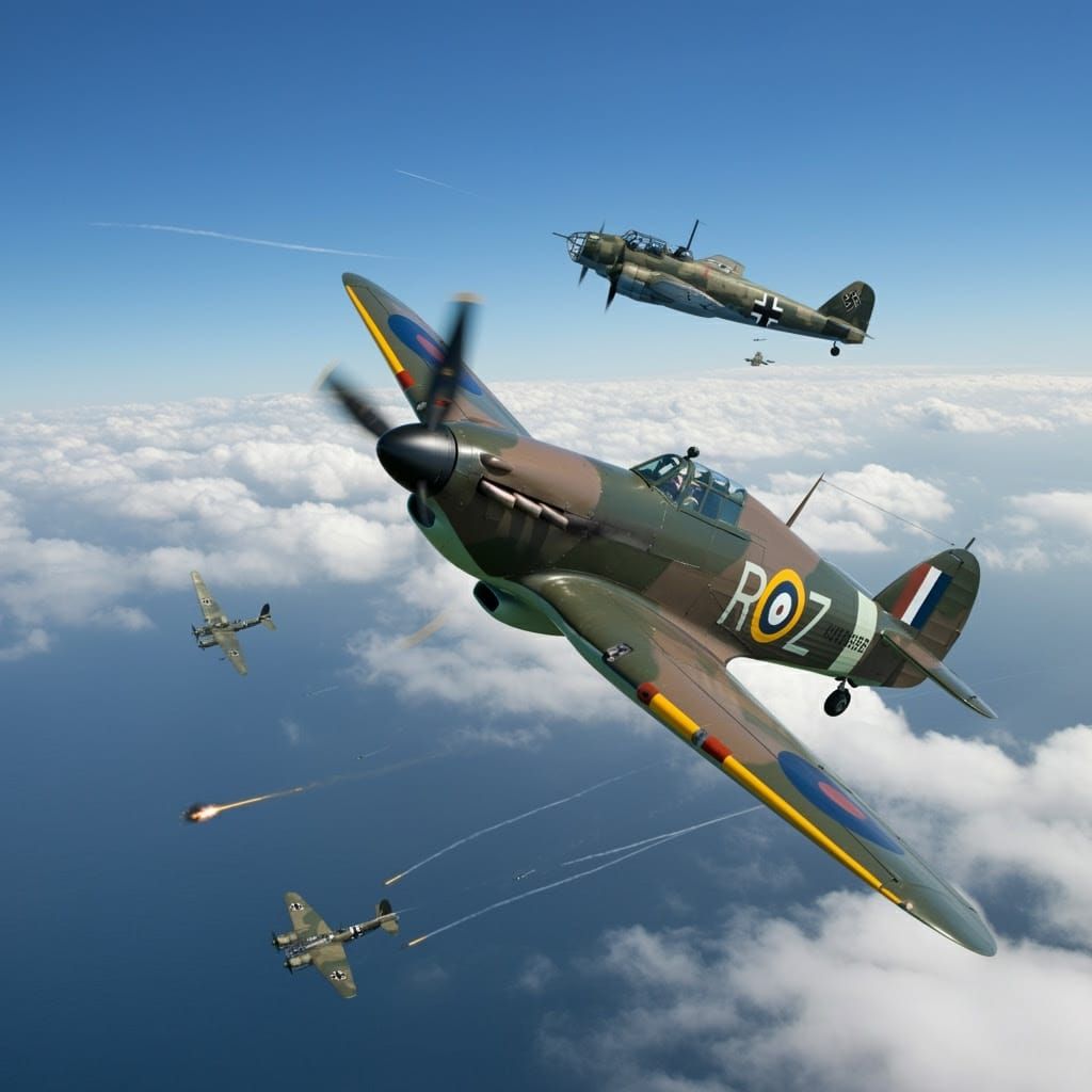 WWII British Hurricane Aces Down German Heinkel He 111 Bombe...