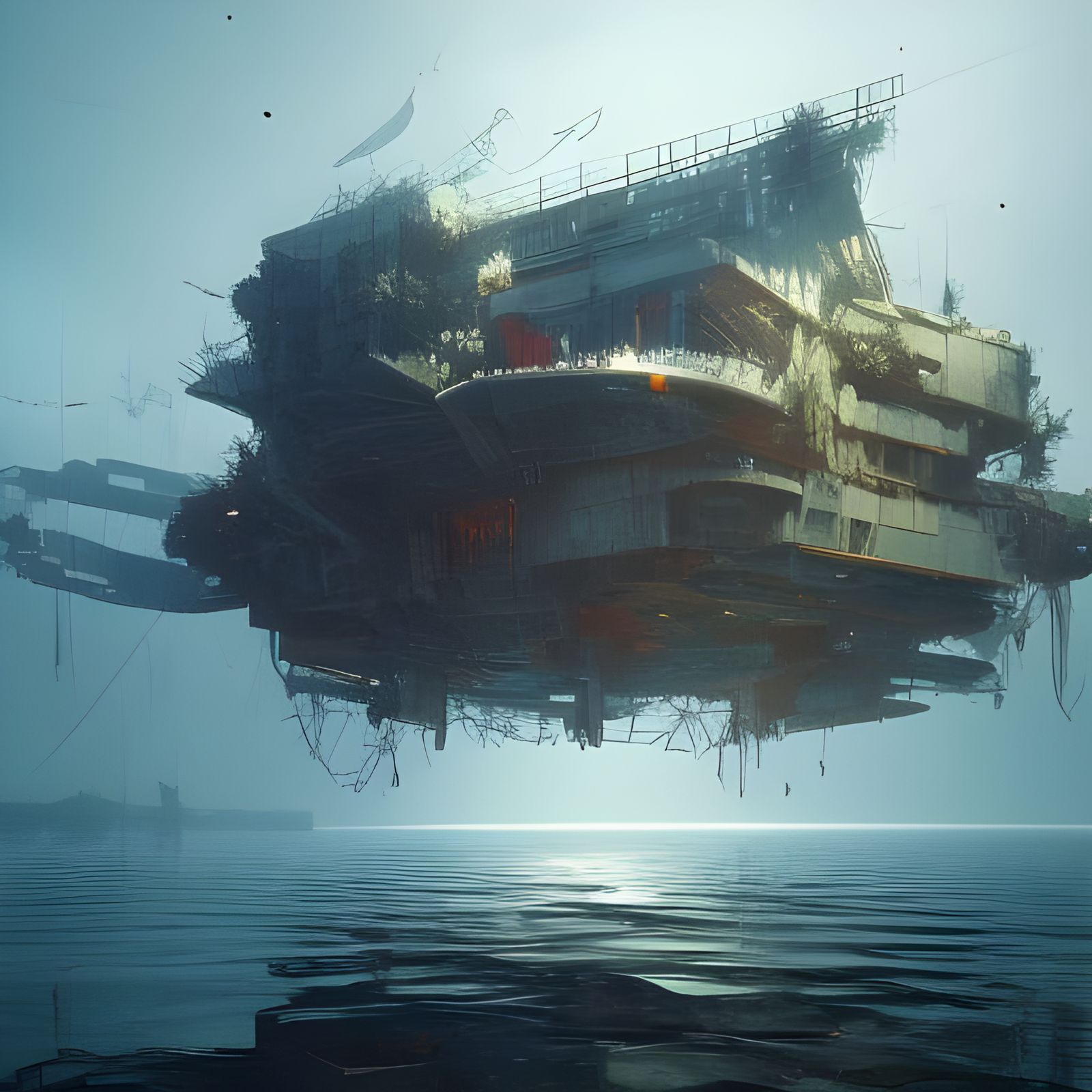 Hyperrealistic Floating Fortress in Digital Illustration
