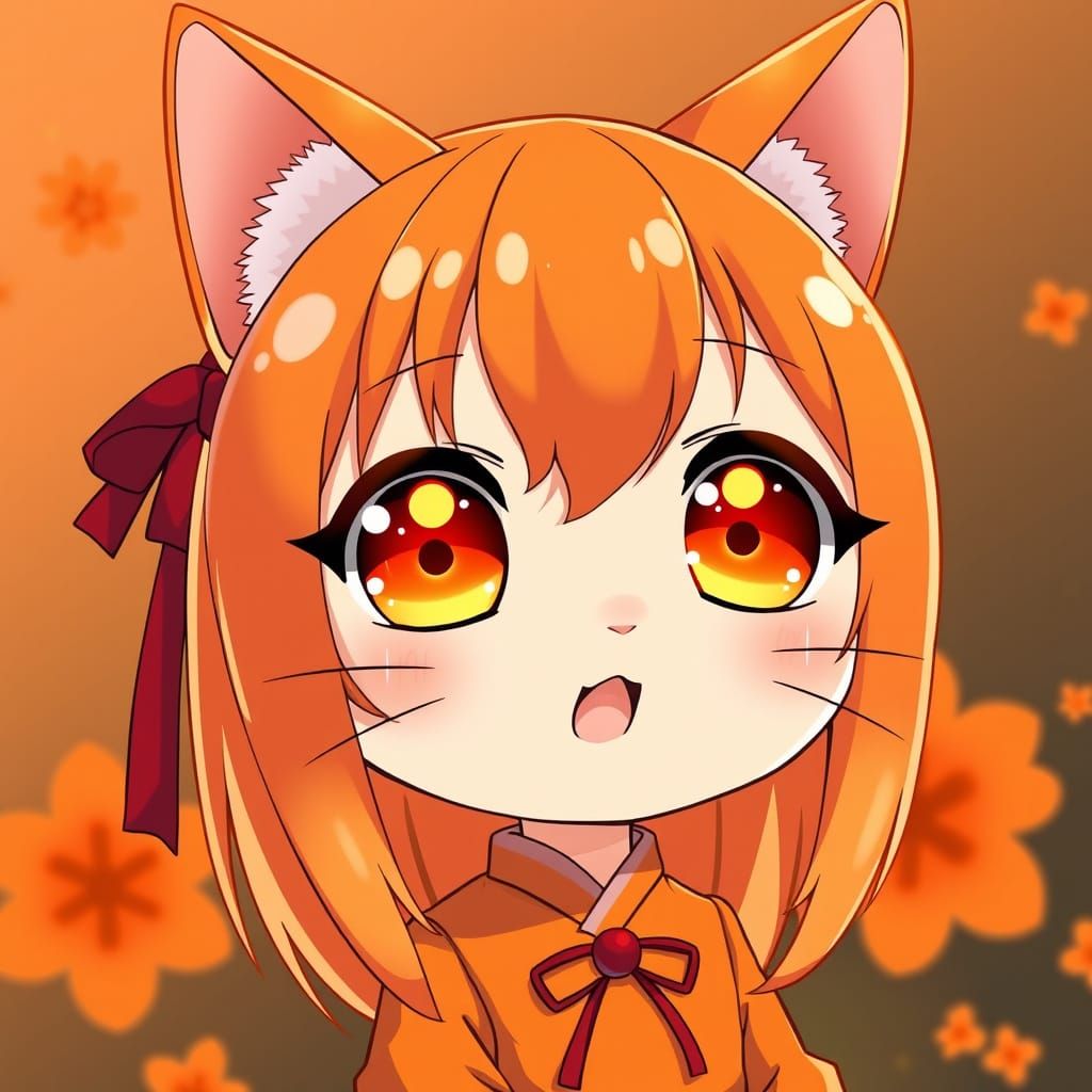 Cute Anime Catgirl with Sparkling Orange Eyes
