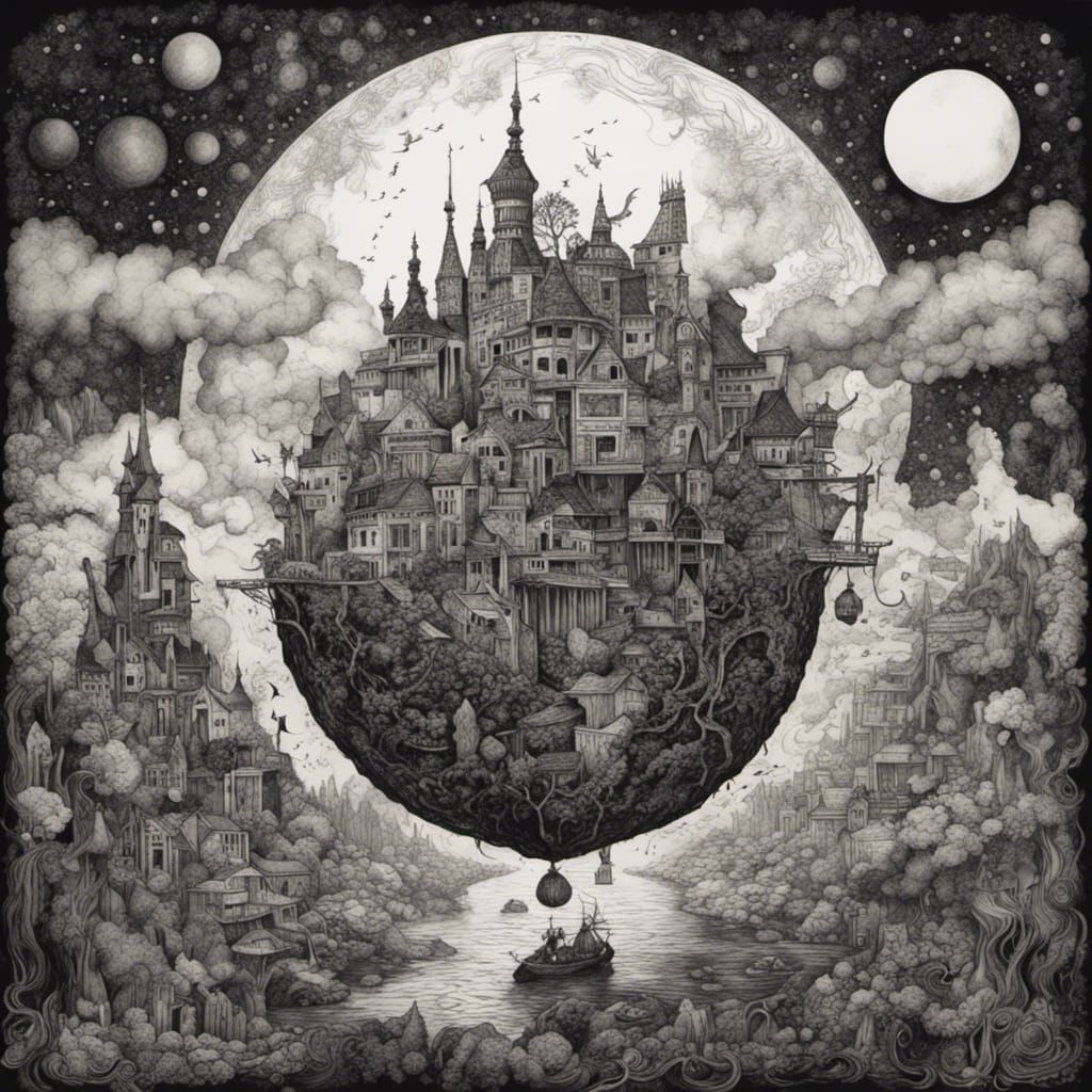 Person Carrying the World: Ink Drawing